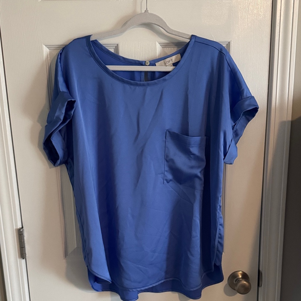 LOFT Royal Blue Relaxed Short Sleeve Pocket Top